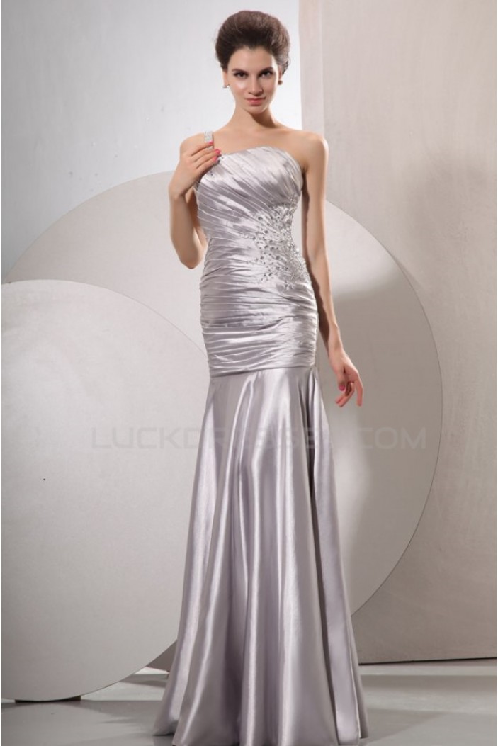 Long Silver Beaded One-Shoulder Prom Evening Formal Party Dresses ED010205