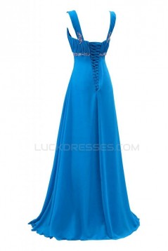 A-Line Beaded Long Blue Chiffon Prom Evening Formal Party Dresses ED010219