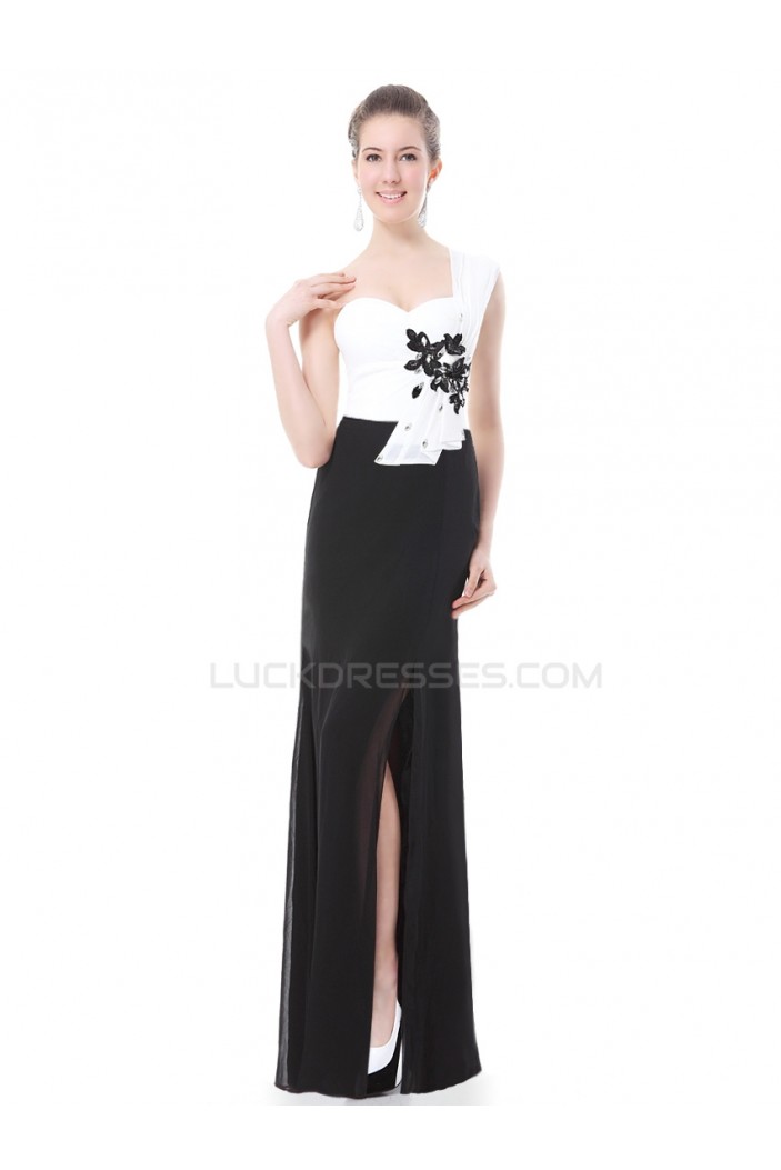 Black White One-Shoulder Long Prom Evening Formal Party Dresses ED010234