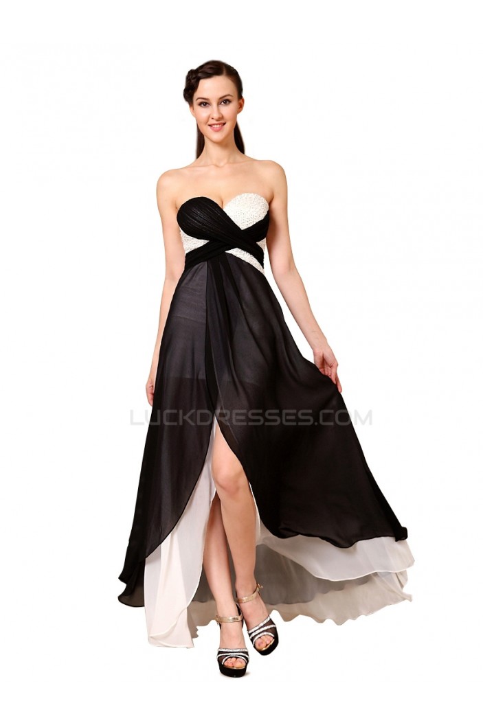 Black White Sweetheart Long Chiffon Prom Evening Formal Party Dresses ED010237
