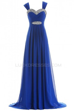 Long Blue Beaded Chiffon Prom Evening Formal Party Dresses ED010239