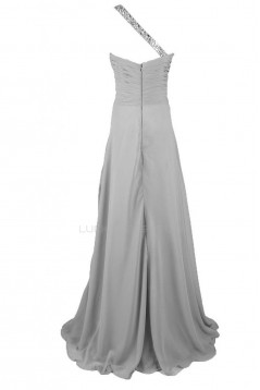 A-Line One-Shoulder Long Silver Chiffon Prom Evening Formal Party Dresses ED010240