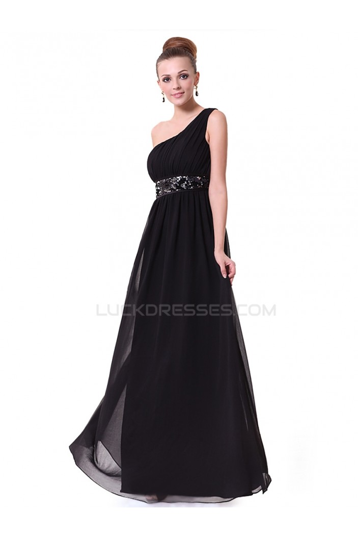 Long Black Beaded One-Shoulder Prom Evening Formal Party Dresses ED010263