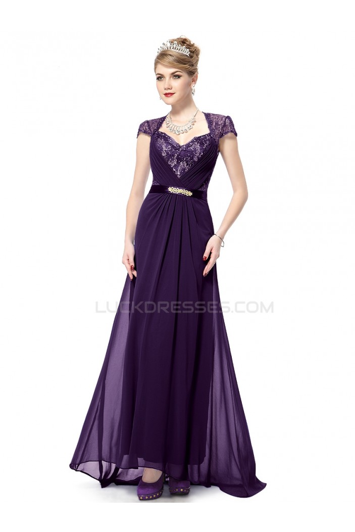 Long Purple Beaded Chiffon and Lace Prom Evening Formal Party Dresses ED010264