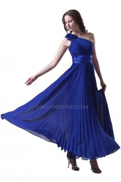A-Line One-Shoulder Pleated Long Blue Chiffon Prom Evening Formal Party Dresses ED010274