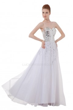 A-Line Sweetheart Beaded Long White Chiffon Prom Evening Formal Party Dresses ED010282