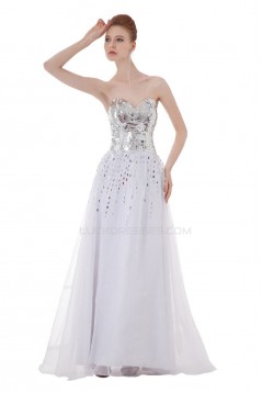 A-Line Sweetheart Beaded Long White Chiffon Prom Evening Formal Party Dresses ED010282