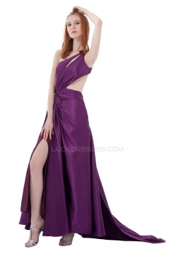 One-Shoulder Long Purple Chiffon Prom Evening Formal Party Dresses ED010293