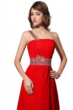 A-Line One-Shoulder Long Red Beaded Chiffon Prom Evening Formal Party Dresses ED010296