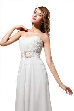 A-Line Strapless Long White Beaded Chiffon Prom Evening Formal Party Dresses ED010305