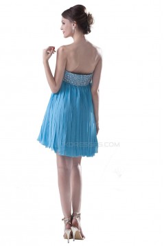 A-Line Sweetheart Short Blue Beaded Chiffon Prom Evening Formal Party Dresses ED010327