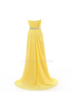 A-Line Sweetheart Beaded Long Yellow Chiffon Prom Evening Formal Party Dresses ED010335