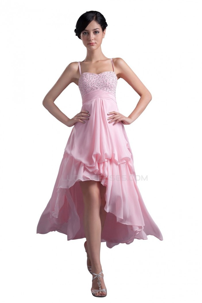 A-Line High Low Short Beaded Pink Prom Evening Formal Party Dresses ED010346