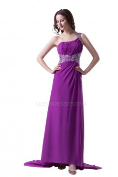 Long Purple One-Shoulder Beaded Chiffon Prom Evening Formal Party Dresses ED010363