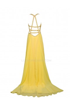 Beaded Long Yellow Chiffon Prom Evening Formal Party Dresses ED010367