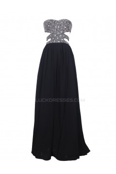 Long Black Beaded Chiffon Prom Evening Formal Party Dresses ED010375
