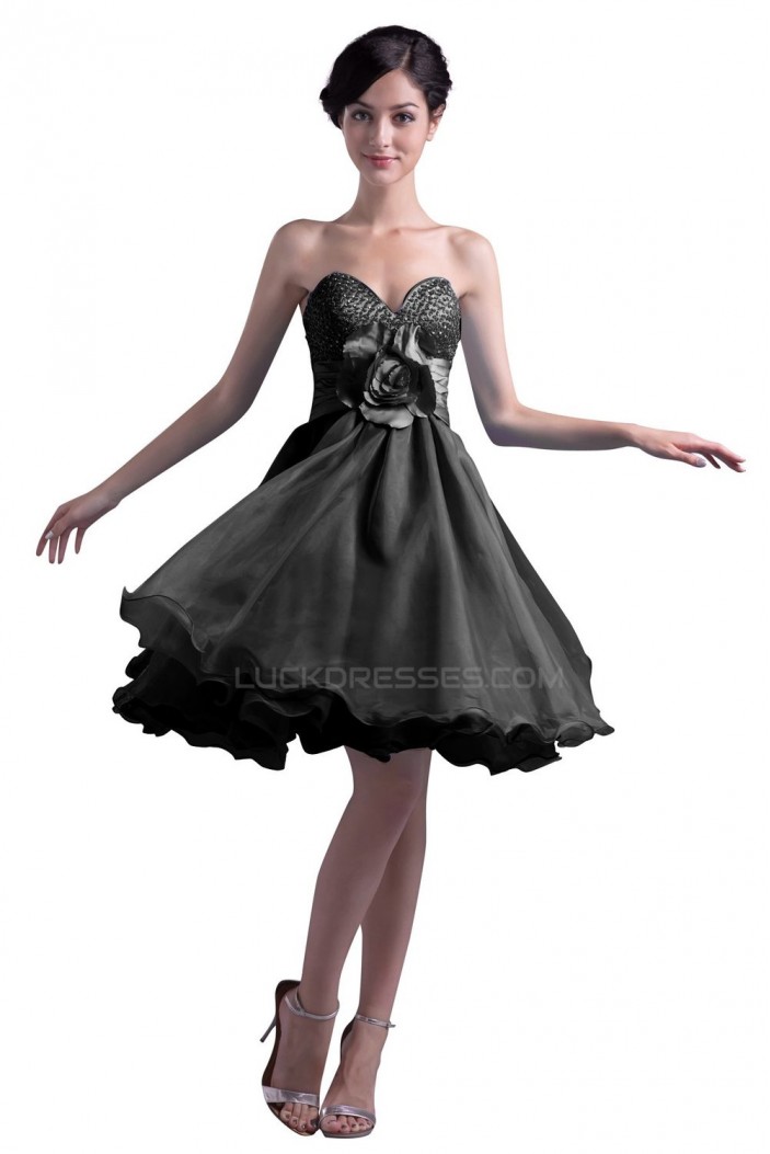 A-Line Sweetheart Beaded Short Black Prom Evening Formal Party Dresses ED010385