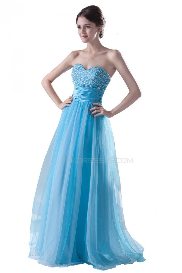 A-Line Long Blue Beaded Prom Evening Formal Party Dresses ED010403