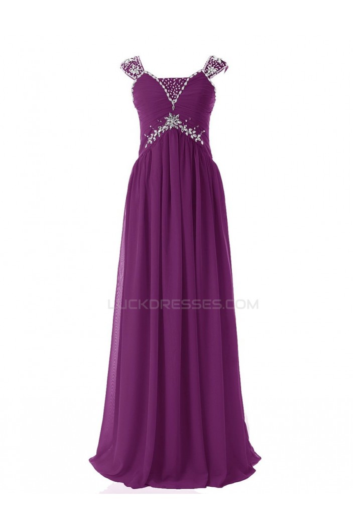 Sheath/Column Beaded Long Purple Chiffon Prom Evening Formal Party Dresses ED010412