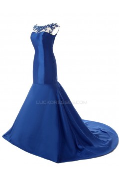 Trumpet/Mermaid Beaded Long Blue Prom Evening Formal Party Dresses ED010437