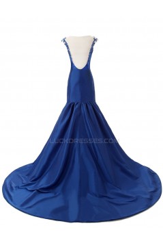 Trumpet/Mermaid Beaded Long Blue Prom Evening Formal Party Dresses ED010437
