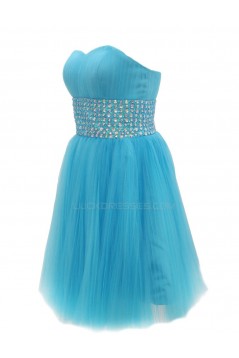 Beaded Short Blue Tulle Prom Evening Formal Party Dresses ED010442