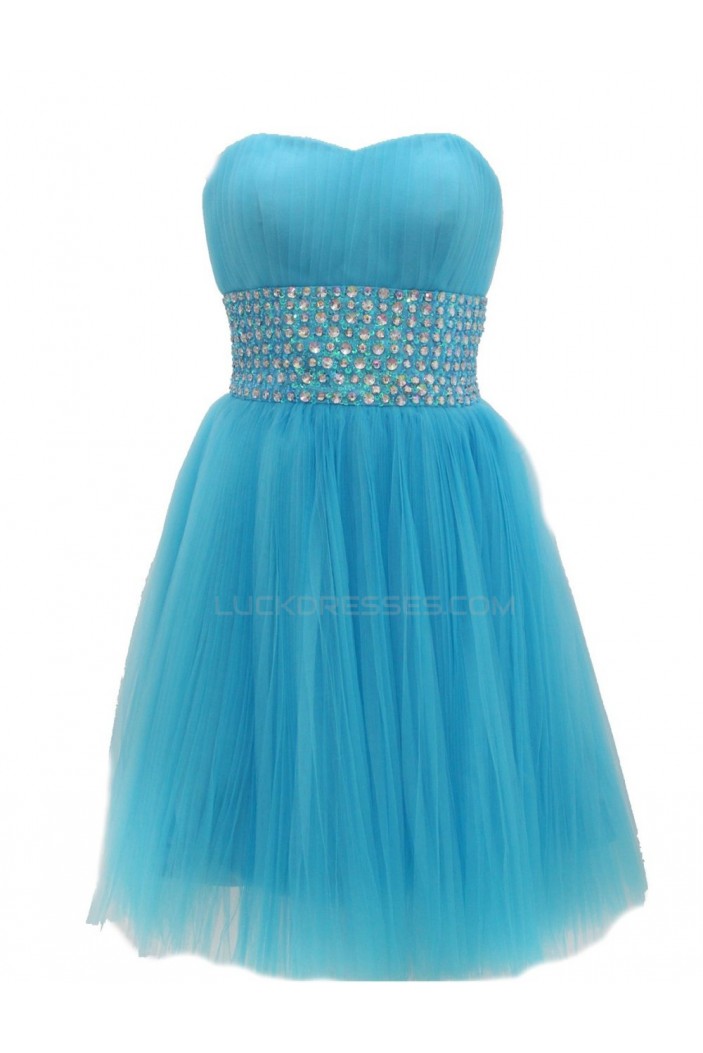 Beaded Short Blue Tulle Prom Evening Formal Party Dresses ED010442