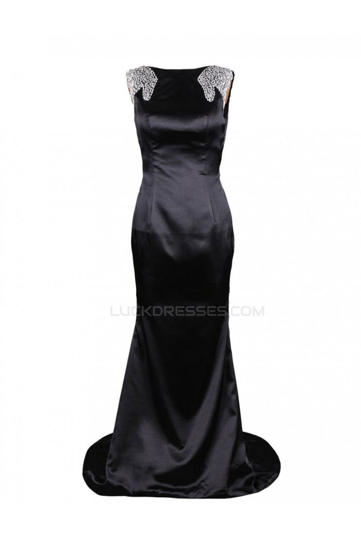 Trumpet/Mermaid Beaded Long Black Prom Evening Formal Party Dresses ED010444