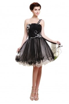 A-Line One-Shoulder Short Black Prom Evening Cocktail Homecoming Party Dresses ED010458