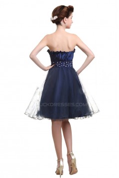 A-Line Strapless Beaded Short Blue Prom Evening Formal Party Dresses ED010459