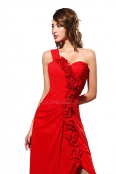 A-Line One-Shoulder Long Red Chiffon Prom Evening Formal Party Dresses ED010460