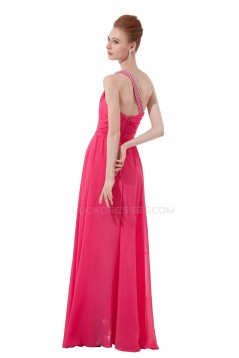 High Low One-Shoulder Long Pink Chiffon Beaded Prom Evening Formal Party Dresses ED010475