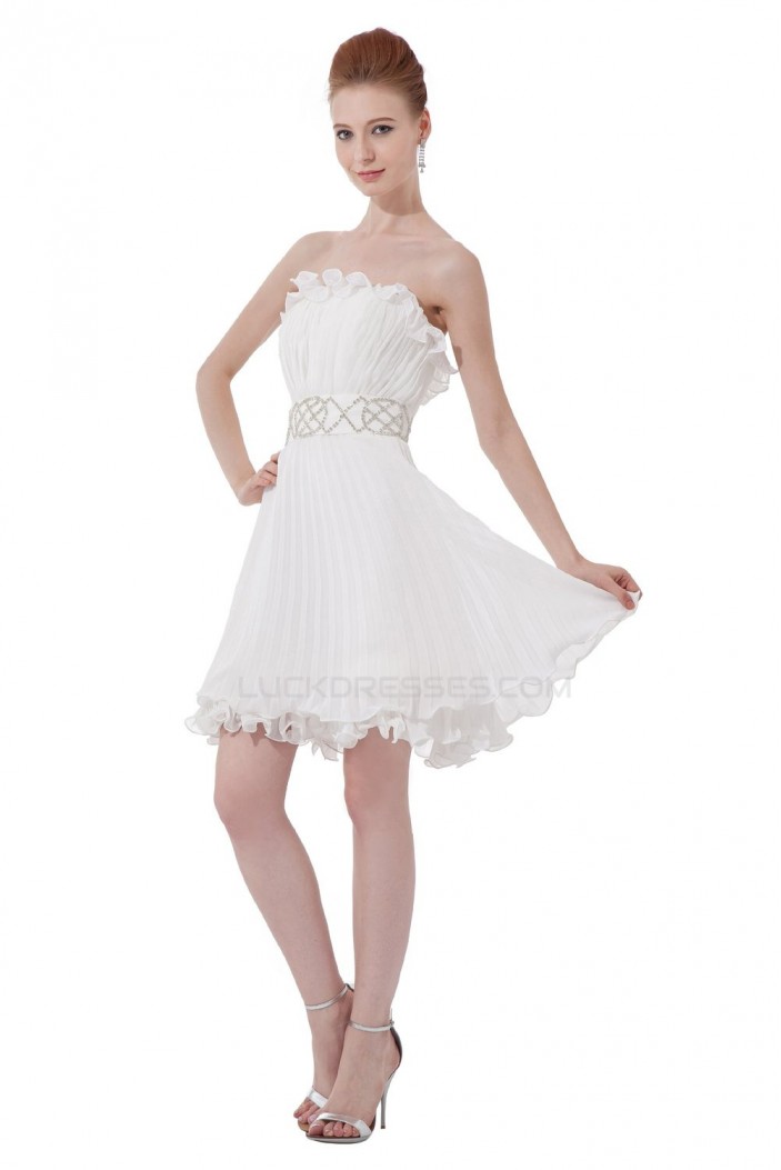 A-Line Strapless Pleated Short Beaded Chiffon Prom Evening Formal Party Dresses ED010493