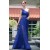 A-Line One-Shoulder Beaded Long Blue Chiffon Prom Evening Formal Party Dresses ED010515