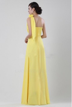 A-Line One-Shoulder Beaded Long Yellow Chiffon Prom Evening Formal Party Dresses ED010526
