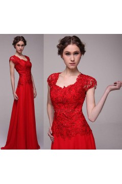 A-Line Long Beaded Red Chiffon Prom Evening Formal Party Dresses ED010527