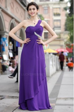 Empire One-Shoulder Beaded Long Purple Chiffon Prom Evening Formal Party Dresses/Maternity Evening Dresses ED010537