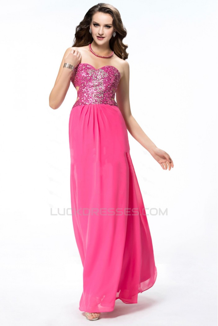 Long Pink Beaded Sequin Chiffon Prom Evening Formal Party Dresses ED010549