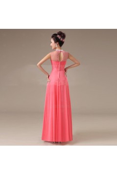 A-Line High Neck Beaded Long Chiffon Prom Evening Formal Party Dresses ED010559
