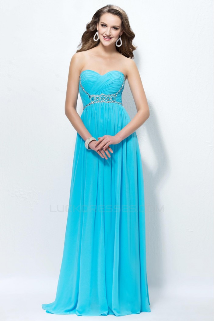 Sheath/Column Sweetheart Long Blue Chiffon Prom Evening Formal Party Dresses ED010567