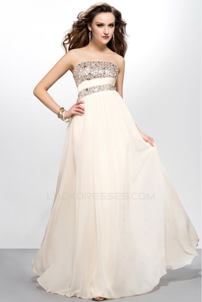 A-Line Strapless Beaded Long Chiffon Prom Evening Formal Party Dresses ED010573