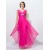 Sheath V-Neck Long Pink Beaded Chiffon Prom Evening Formal Party Dresses ED010574