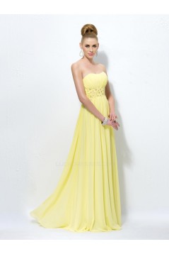 A-Line Strapless Beaded Long Chiffon Prom Evening Formal Party Dresses ED010578