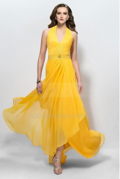 A-Line Halter Long Beaded Chiffon Prom Evening Formal Party Dresses ED010594