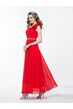 A-Line One-Shoulder Beaded Long Red Prom Evening Formal Party Dresses ED010599