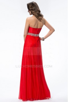 A-Line Sweetheart Beaded Long Red Chiffon Prom Evening Formal Party Dresses ED010606