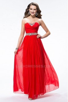 A-Line Sweetheart Beaded Long Red Chiffon Prom Evening Formal Party Dresses ED010606