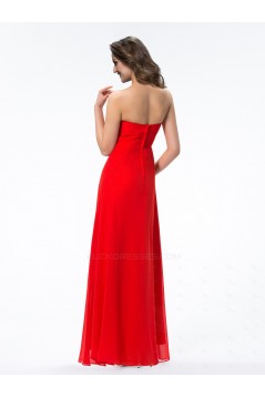 A-Line Strapless Beaded Long Red Chiffon Prom Evening Formal Party Dresses ED010607