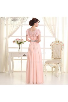 A-Line One-Shoulder Beaded Long Pink Lace and Chiffon Prom Evening Formal Party Dresses ED010621