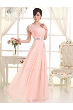A-Line One-Shoulder Beaded Long Pink Lace and Chiffon Prom Evening Formal Party Dresses ED010621